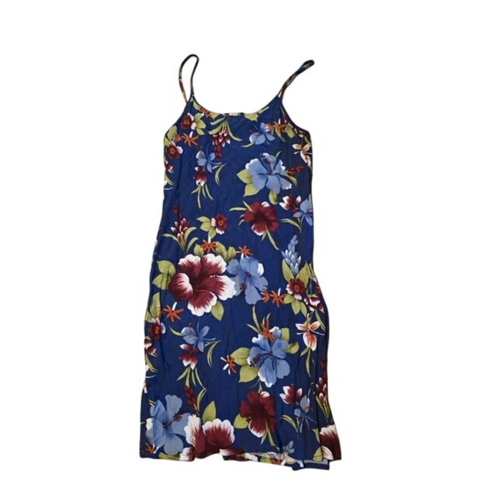 R21 by Rue21 Blue Tropical Floral Hibiscus Spaghetti Strap Midi Summer Dress